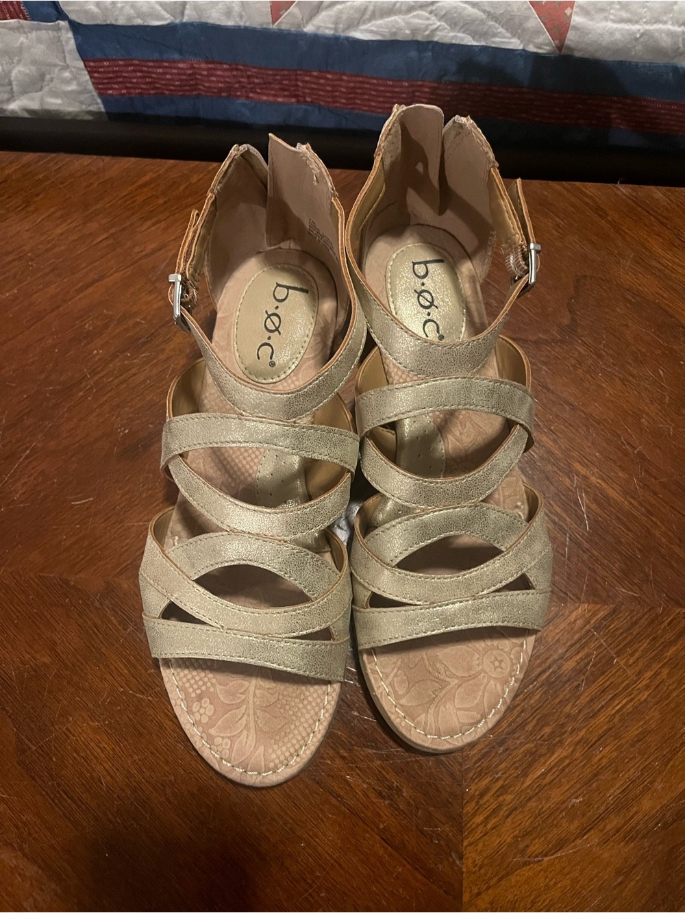 b.o.c. Women's Metallic Gold Strappy Sandals